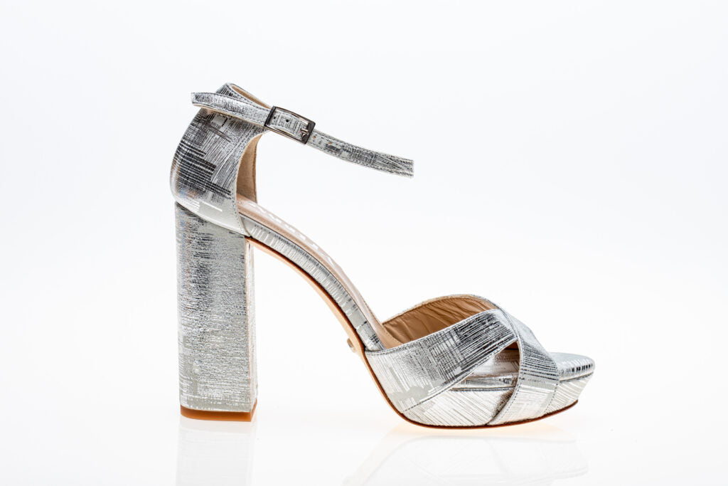 wedding heels Bridal Shoes Platforms Striped Silver and White Actitude - Anabella by Rossy Sanchez